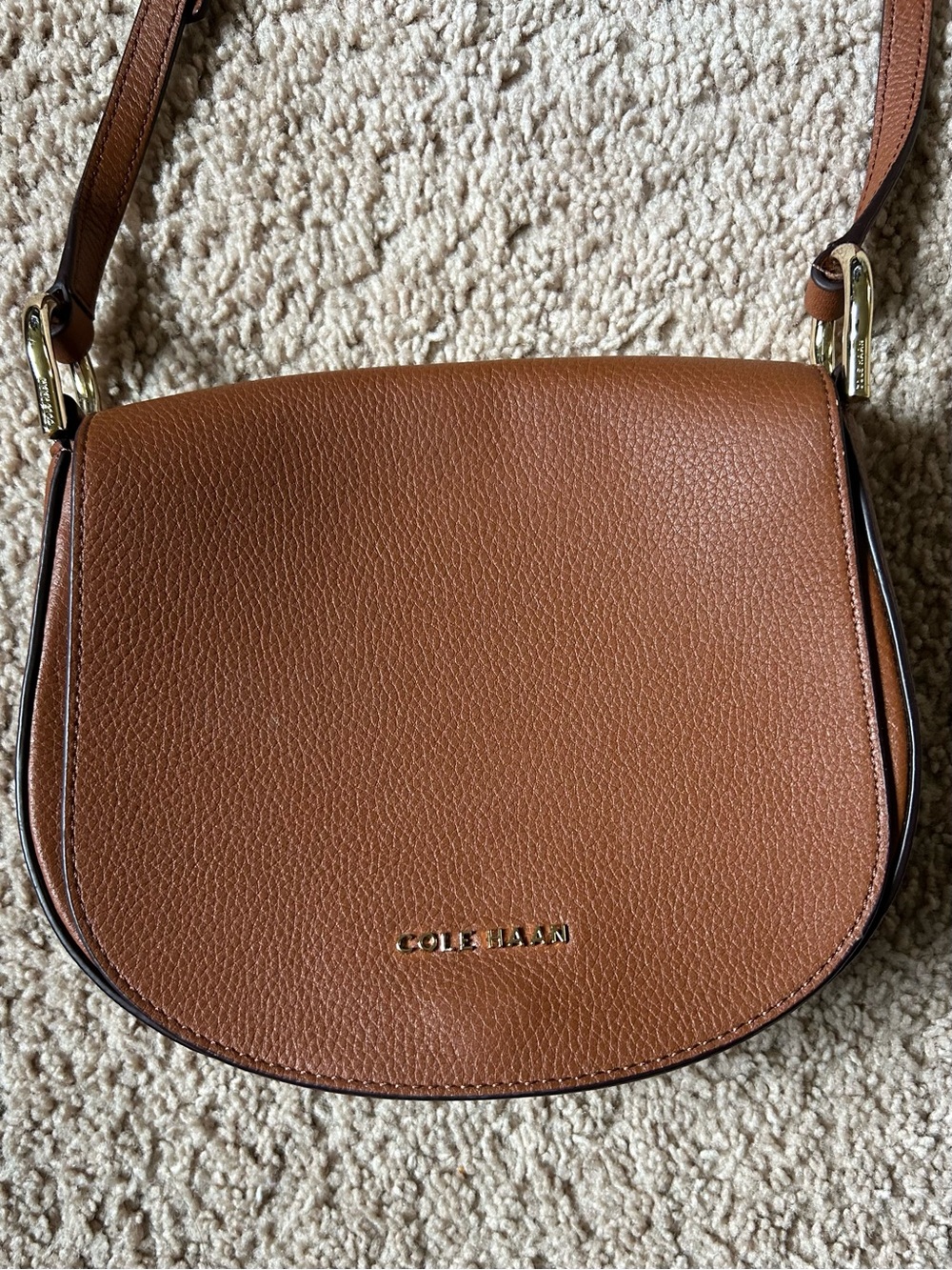 Cole Haan GRANDSHØR British Tan Pebble Leather Saddle Bag Crossbody